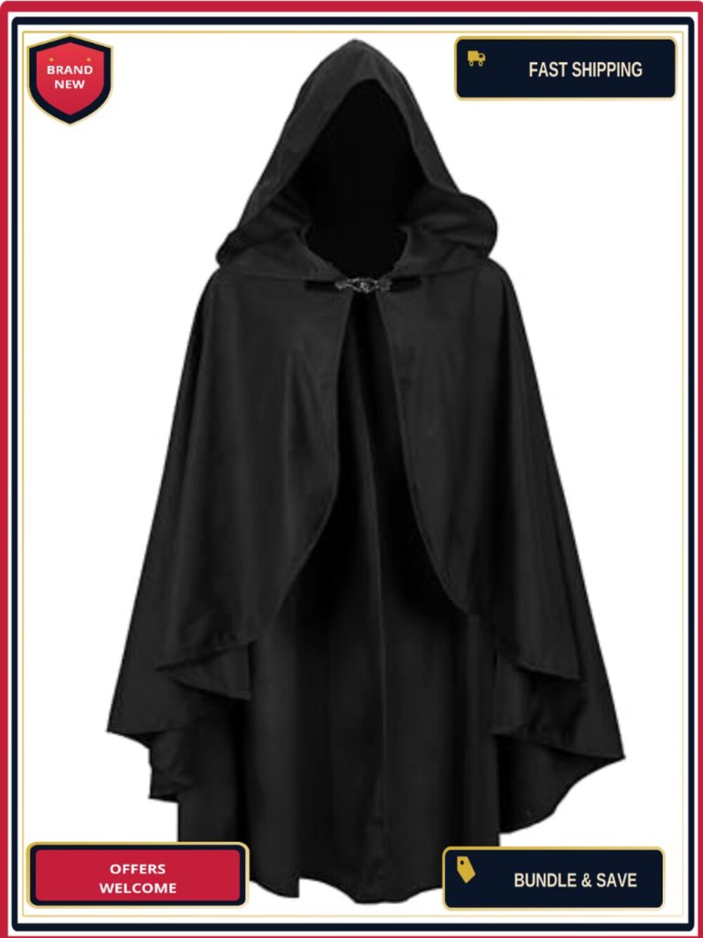 Medieval Curved Cape Hooded Polyester Costume Ren Faire Halloween
